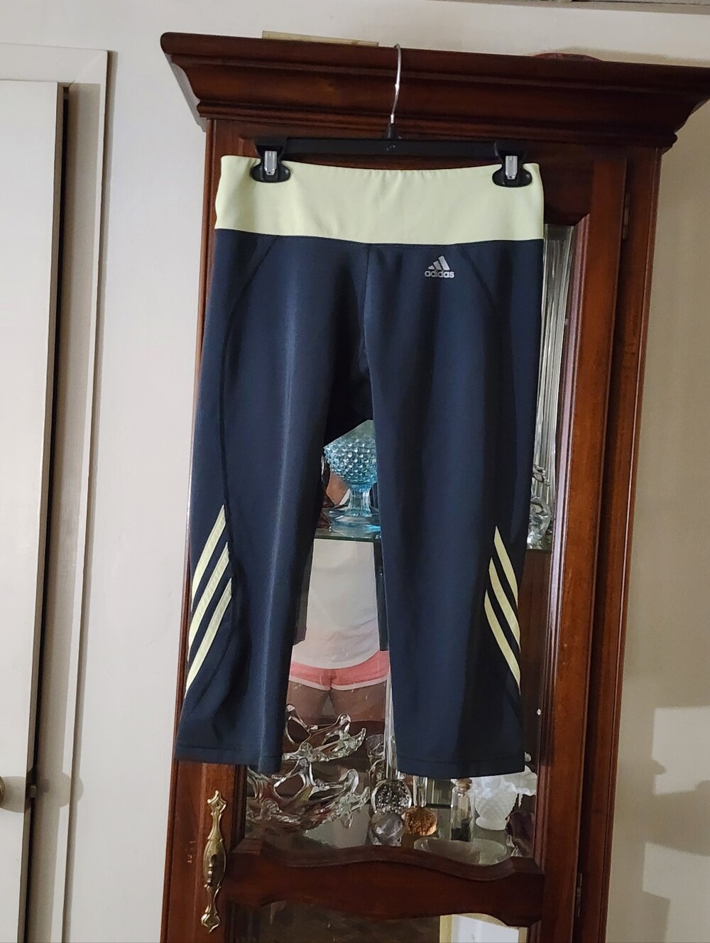 adidas Navy Capri Leggings with Pale Yellow Accents